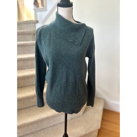 Nicole Miller Dark Forest Green Cashmere Cowl Neck Long Sleeve Sweater - Picture 1 of 6